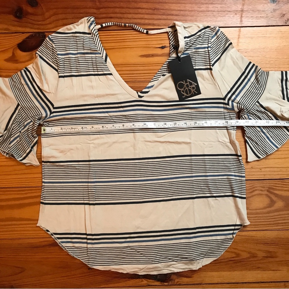 Chaser Women's Striped Bell Sleeve Top - Black and White, NWT, M - Picture 2 of 6